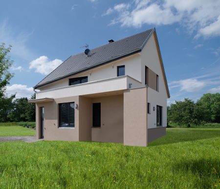 Construction à toiture deux pans - façade avant et flanc
